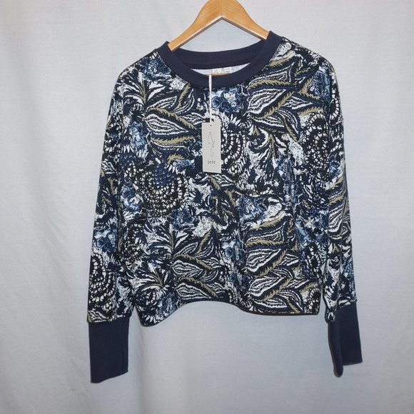 JOIE boxy French terry sweatshirt thumbholes LARGE blue abstract NWT cotton - Picture 1 of 8